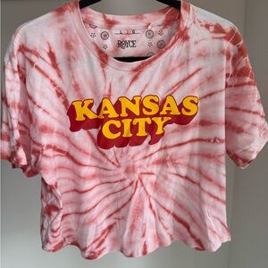 Royce - Kansas City Tie Dye Crop Tee - red/white/gold, size L